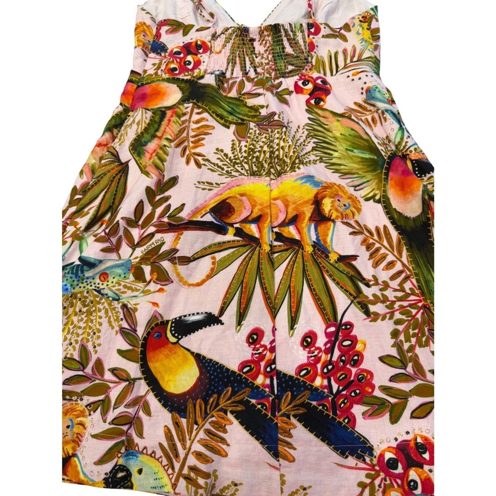 New FARM Rio Into The Jungle Mini Dress Pink Tropical Print Spaghetti Strap,Sml - Picture 12 of 16